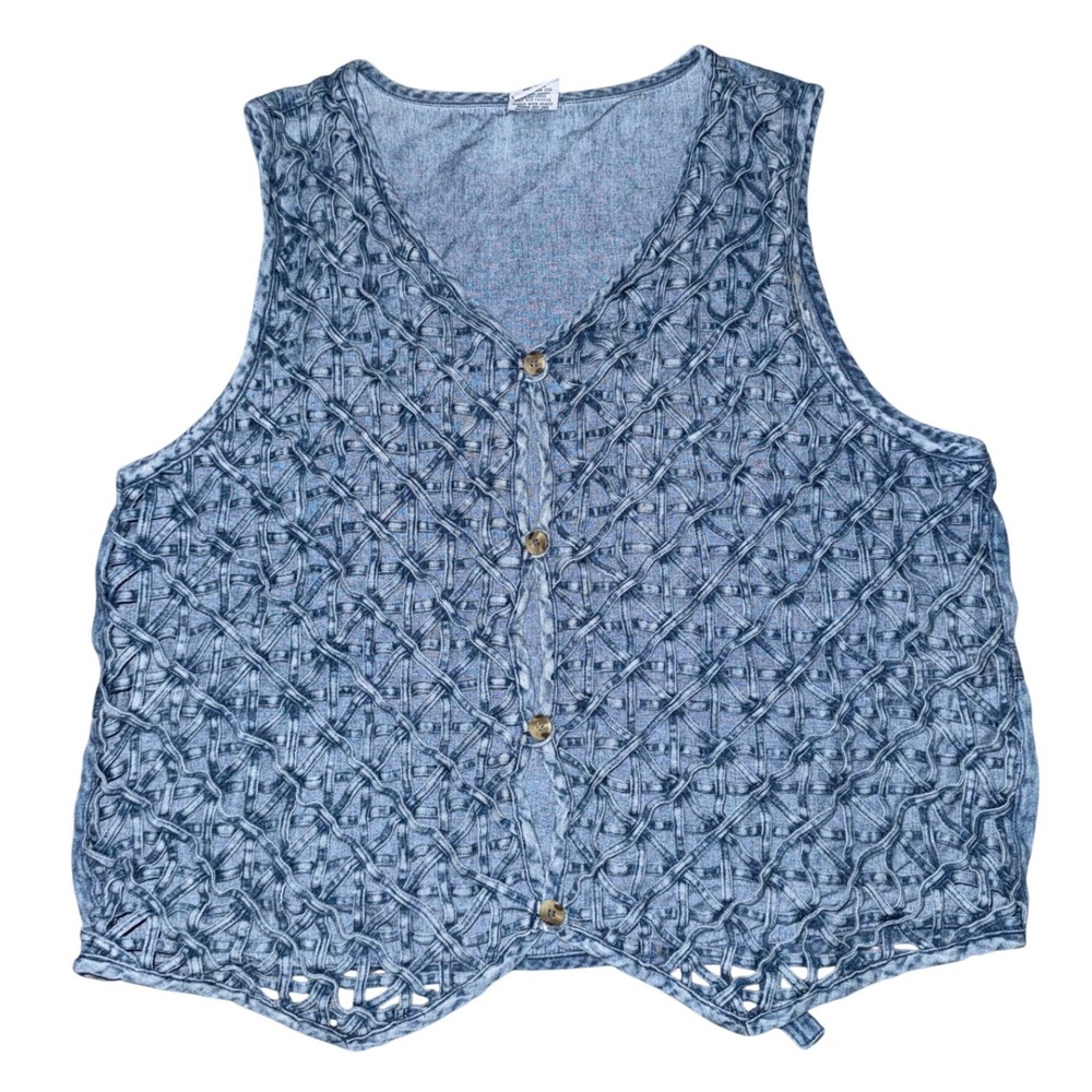 Vintage Cascade Blues Woven Denim Vest Blue western boho Button Front